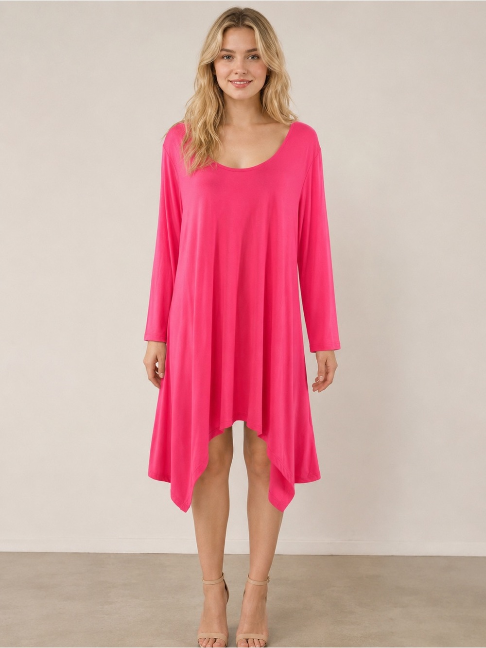 White Mark 3XL Pink Asymmetrical Tunic Dres